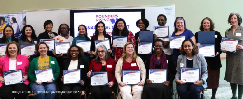 Photo of a group of women holding certificates of graduation